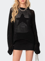 Star Round Neck Long Sleeve Knit Top