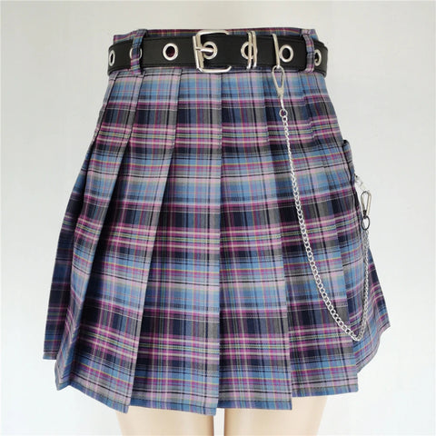 Streetwear Harajuku Plaid Pleated Skirt - Vintage Gothic with Belt - Cute Little Wish