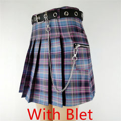 Streetwear Harajuku Plaid Pleated Skirt - Vintage Gothic with Belt - Cute Little Wish