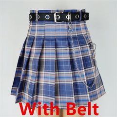 Streetwear Harajuku Plaid Pleated Skirt - Vintage Gothic with Belt - Cute Little Wish