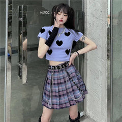 Streetwear Harajuku Plaid Pleated Skirt - Vintage Gothic with Belt - Cute Little Wish