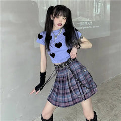 Streetwear Harajuku Plaid Pleated Skirt - Vintage Gothic with Belt - Cute Little Wish