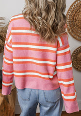 Striped Button Down Long Sleeve Cardigan