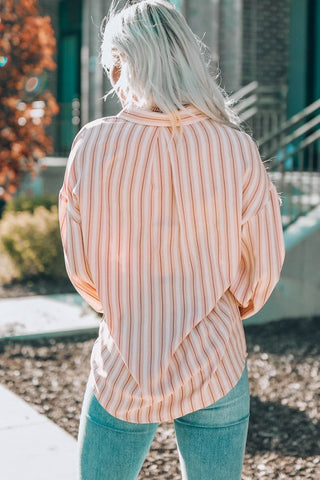 Striped Button-Up Dropped Shoulder Shirt - Cute Little Wish
