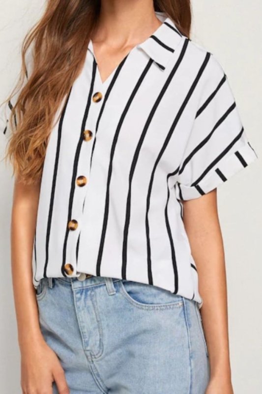 Striped Button Up Short Sleeve Shirt - Cute Little Wish