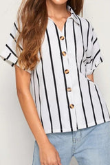 Striped Button Up Short Sleeve Shirt - Cute Little Wish