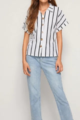 Striped Button Up Short Sleeve Shirt - Cute Little Wish