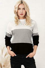 Striped Color Block Long Sleeve Knit Top