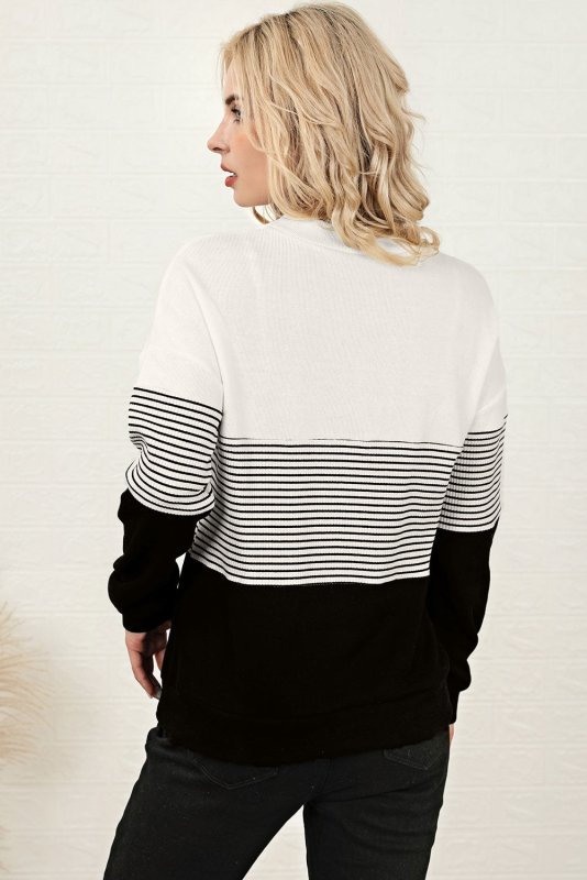 Striped Color Block Long Sleeve Knit Top