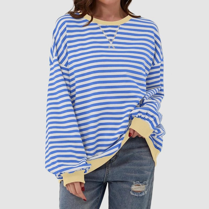 Striped Round Neck Long Sleeve T-Shirt - Cute Little Wish