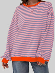 Striped Round Neck Long Sleeve T-Shirt - Cute Little Wish