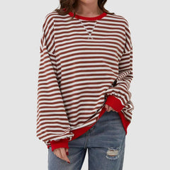 Striped Round Neck Long Sleeve T-Shirt - Cute Little Wish