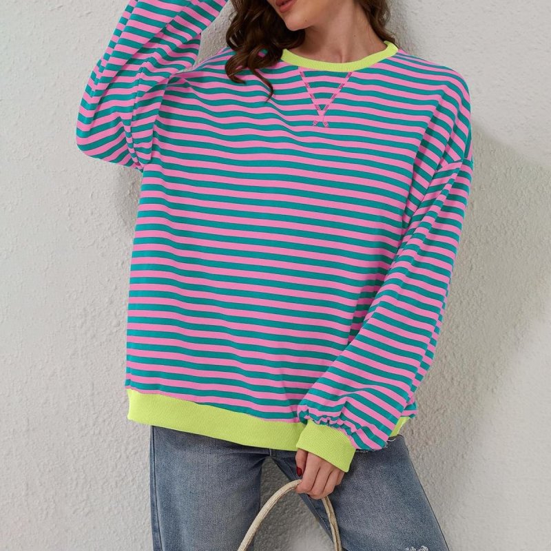 Striped Round Neck Long Sleeve T-Shirt - Cute Little Wish