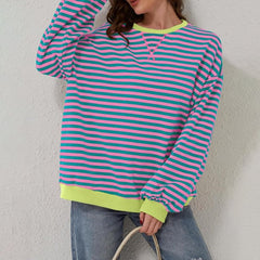 Striped Round Neck Long Sleeve T-Shirt - Cute Little Wish