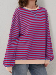 Striped Round Neck Long Sleeve T-Shirt - Cute Little Wish