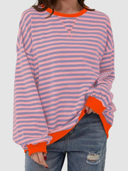 Striped Round Neck Long Sleeve T-Shirt - Cute Little Wish