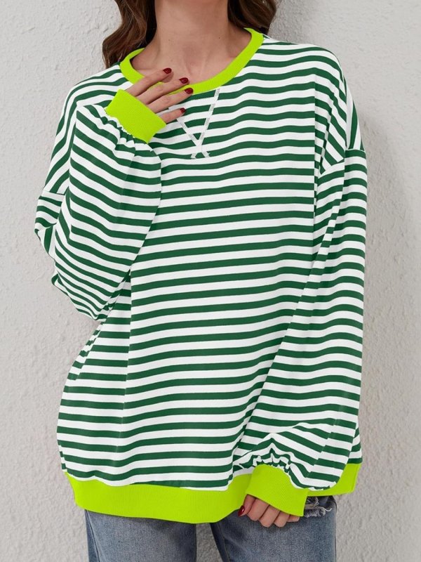 Striped Round Neck Long Sleeve T-Shirt - Cute Little Wish