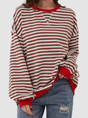 Striped Round Neck Long Sleeve T-Shirt - Cute Little Wish