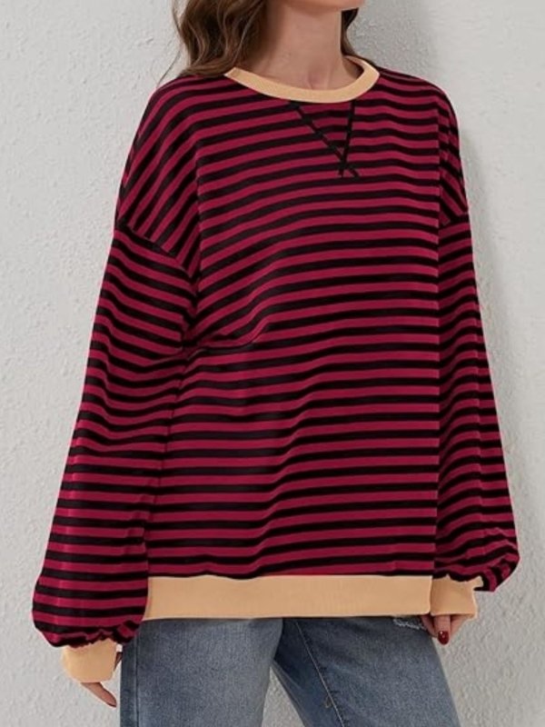 Striped Round Neck Long Sleeve T-Shirt - Cute Little Wish