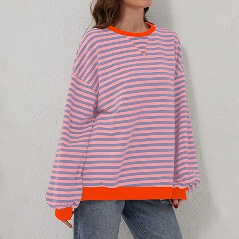 Striped Round Neck Long Sleeve T-Shirt - Cute Little Wish