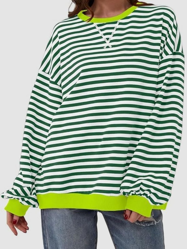 Striped Round Neck Long Sleeve T-Shirt - Cute Little Wish