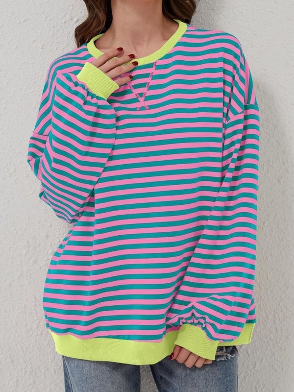 Striped Round Neck Long Sleeve T-Shirt - Cute Little Wish