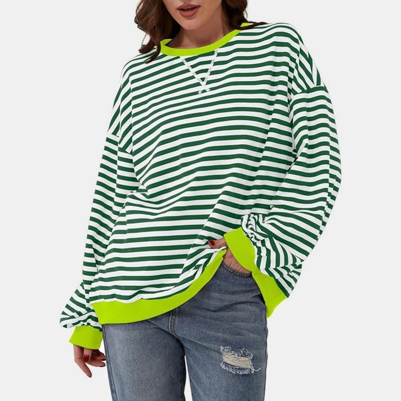 Striped Round Neck Long Sleeve T-Shirt - Cute Little Wish