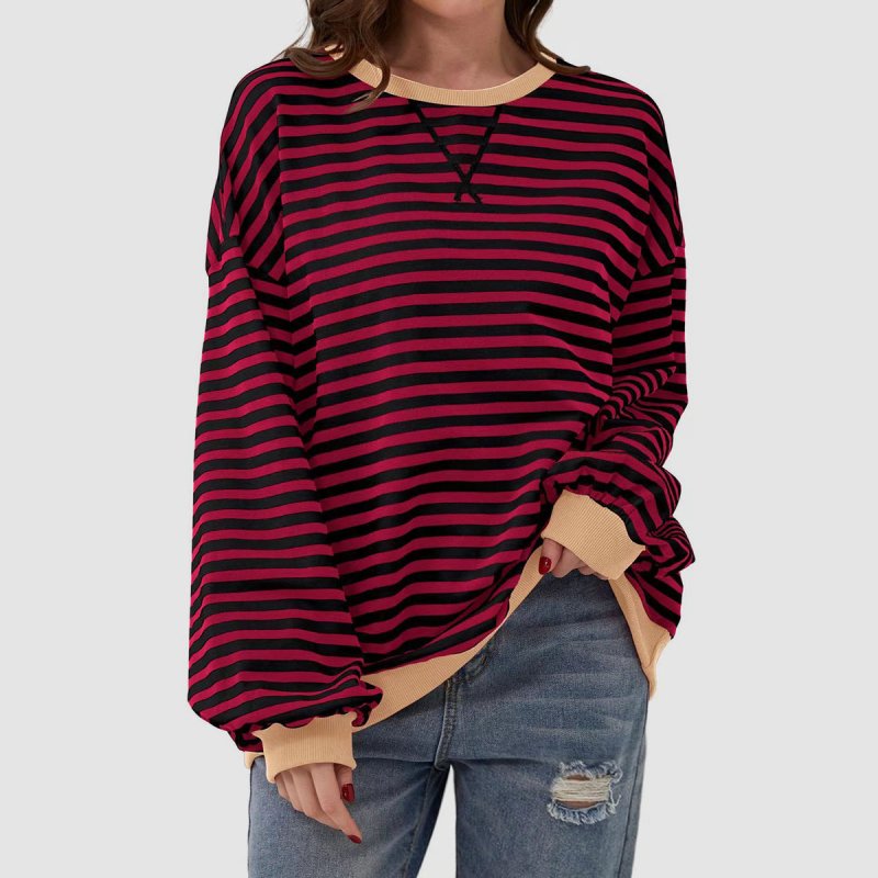 Striped Round Neck Long Sleeve T-Shirt - Cute Little Wish