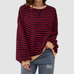 Striped Round Neck Long Sleeve T-Shirt - Cute Little Wish