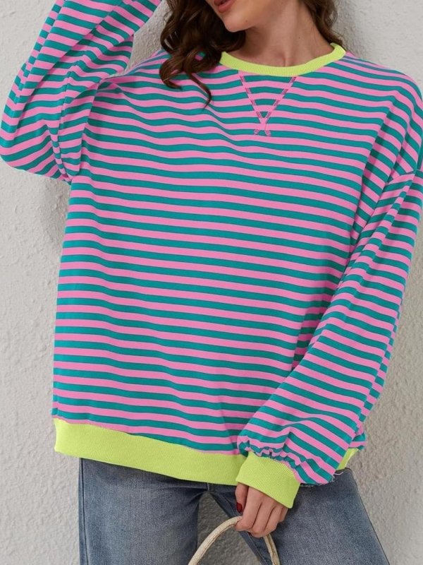 Striped Round Neck Long Sleeve T-Shirt - Cute Little Wish