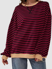 Striped Round Neck Long Sleeve T-Shirt - Cute Little Wish