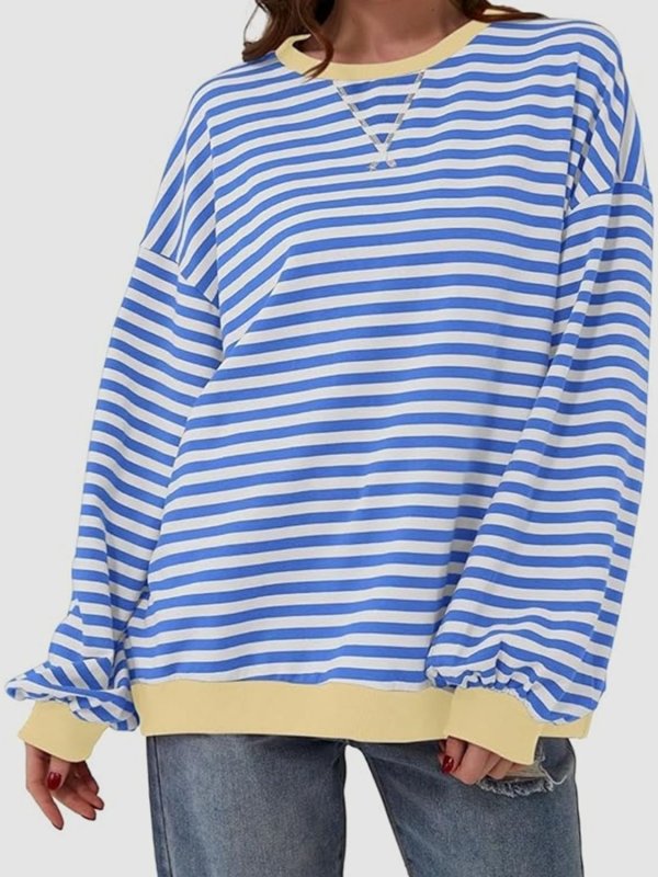 Striped Round Neck Long Sleeve T-Shirt - Cute Little Wish