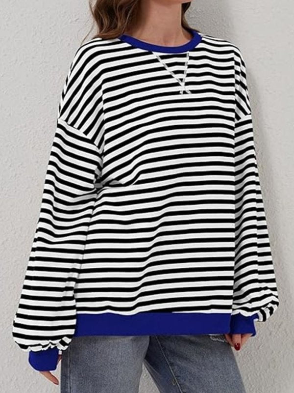 Striped Round Neck Long Sleeve T-Shirt - Cute Little Wish