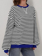 Striped Round Neck Long Sleeve T-Shirt - Cute Little Wish