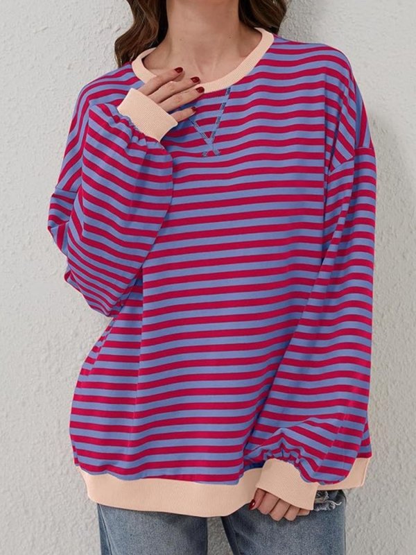 Striped Round Neck Long Sleeve T-Shirt - Cute Little Wish