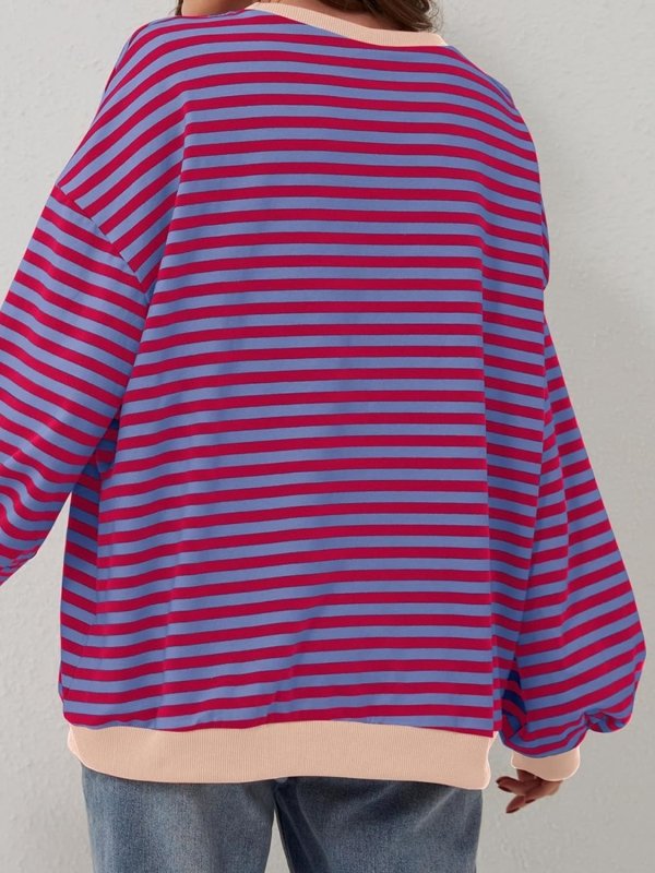 Striped Round Neck Long Sleeve T-Shirt - Cute Little Wish