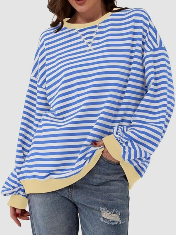 Striped Round Neck Long Sleeve T-Shirt - Cute Little Wish