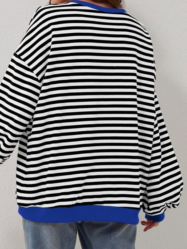 Striped Round Neck Long Sleeve T-Shirt - Cute Little Wish