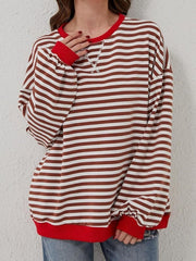 Striped Round Neck Long Sleeve T-Shirt - Cute Little Wish