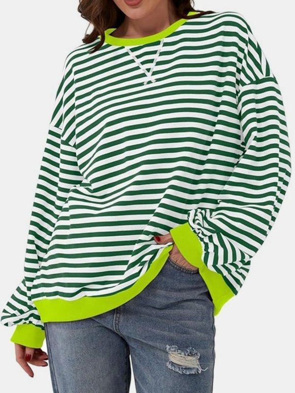 Striped Round Neck Long Sleeve T-Shirt - Cute Little Wish