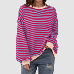 Striped Round Neck Long Sleeve T-Shirt - Cute Little Wish