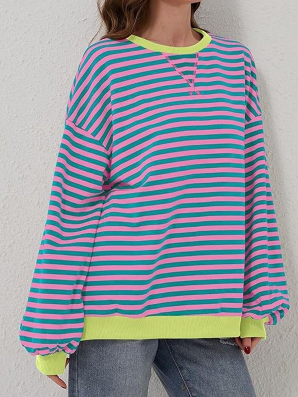 Striped Round Neck Long Sleeve T-Shirt - Cute Little Wish