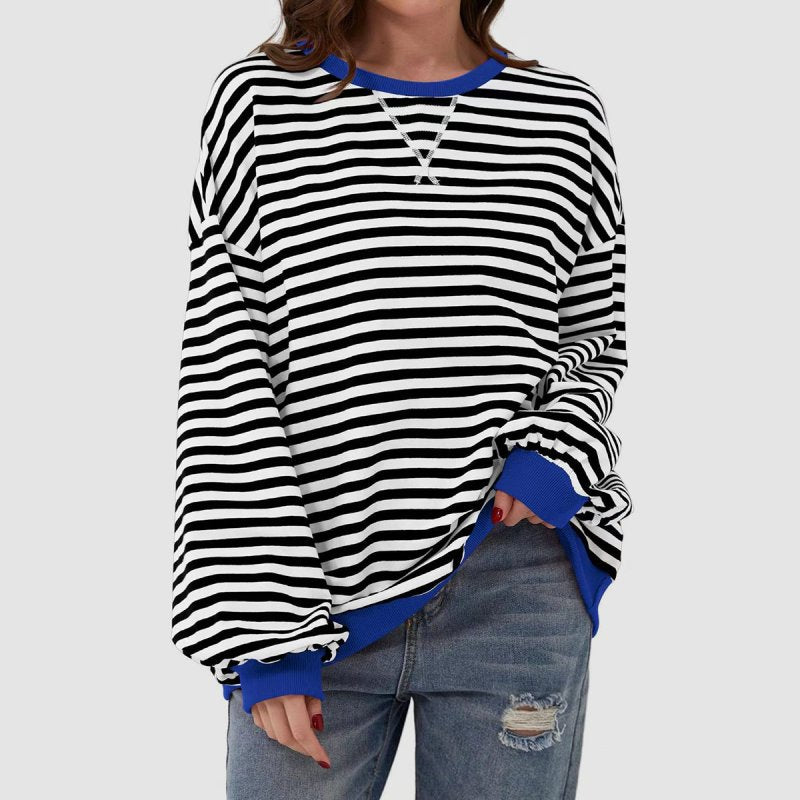 Striped Round Neck Long Sleeve T-Shirt - Cute Little Wish