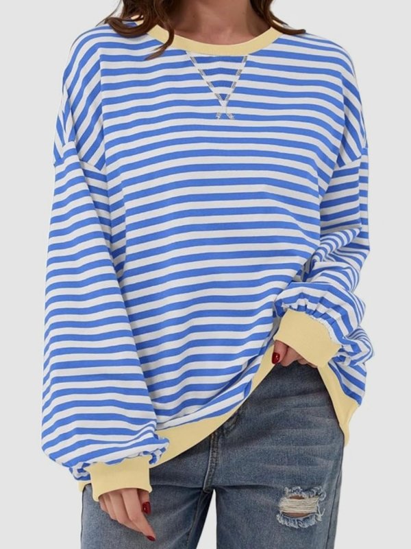 Striped Round Neck Long Sleeve T-Shirt - Cute Little Wish