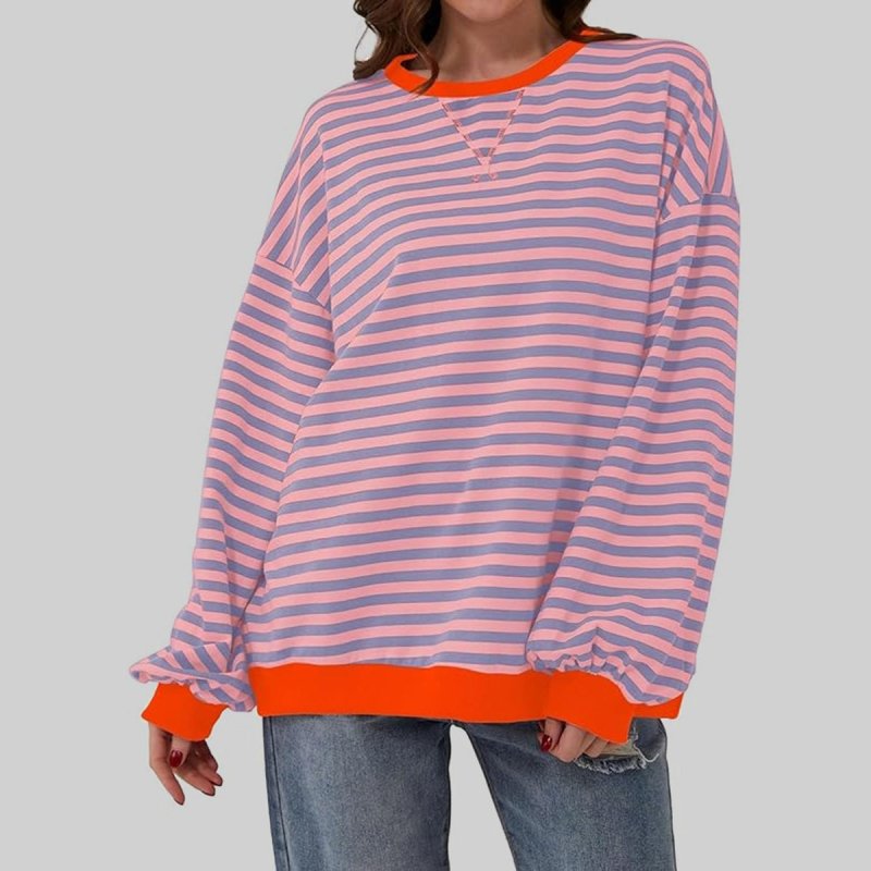 Striped Round Neck Long Sleeve T-Shirt - Cute Little Wish