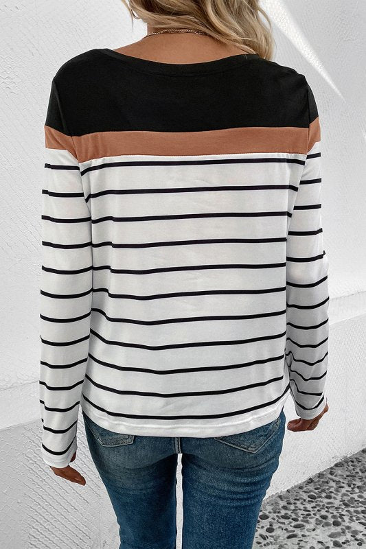 Striped Round Neck Long Sleeve T-Shirt - Cute Little Wish