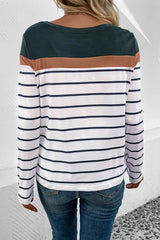 Striped Round Neck Long Sleeve T-Shirt - Cute Little Wish