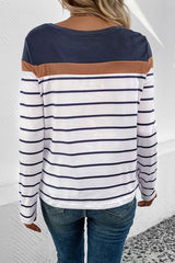 Striped Round Neck Long Sleeve T-Shirt - Cute Little Wish