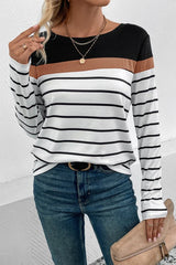 Striped Round Neck Long Sleeve T-Shirt - Cute Little Wish