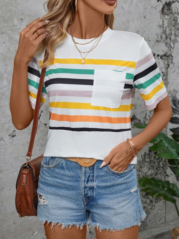 Striped Round Neck Short Sleeve T-Shirt